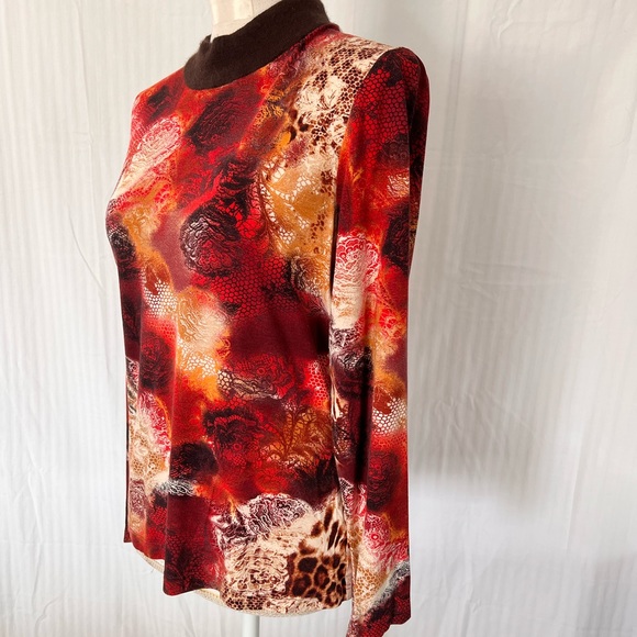 Bella Valentina Women's Silk-Cashmere Orange Mock Neck Top Long Sleeve Size M-L - Picture 5 of 6